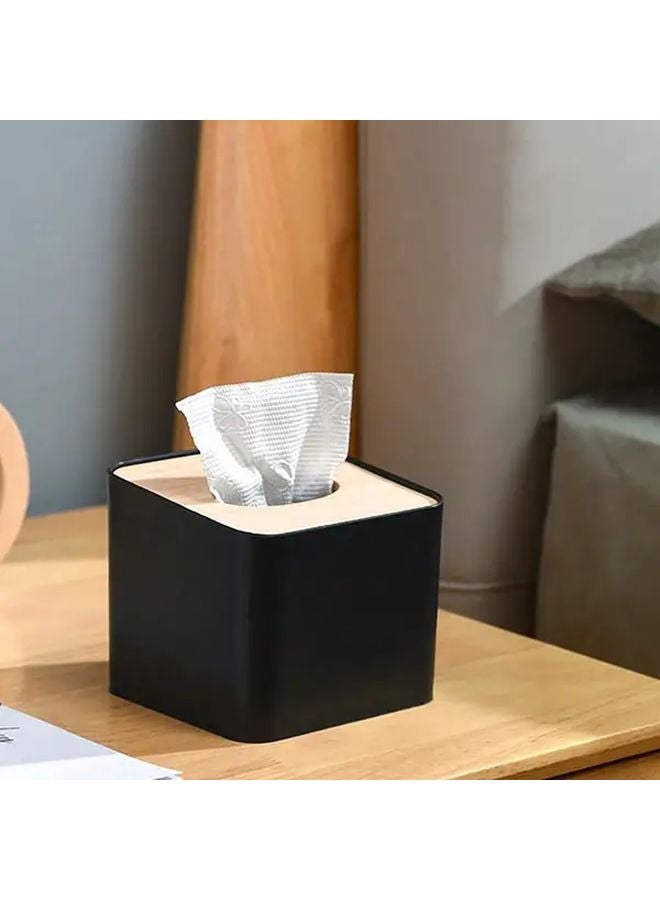 حامل مناديل أسود مع غطاء وموزع مناديل لتخزين المكتب - Image 1