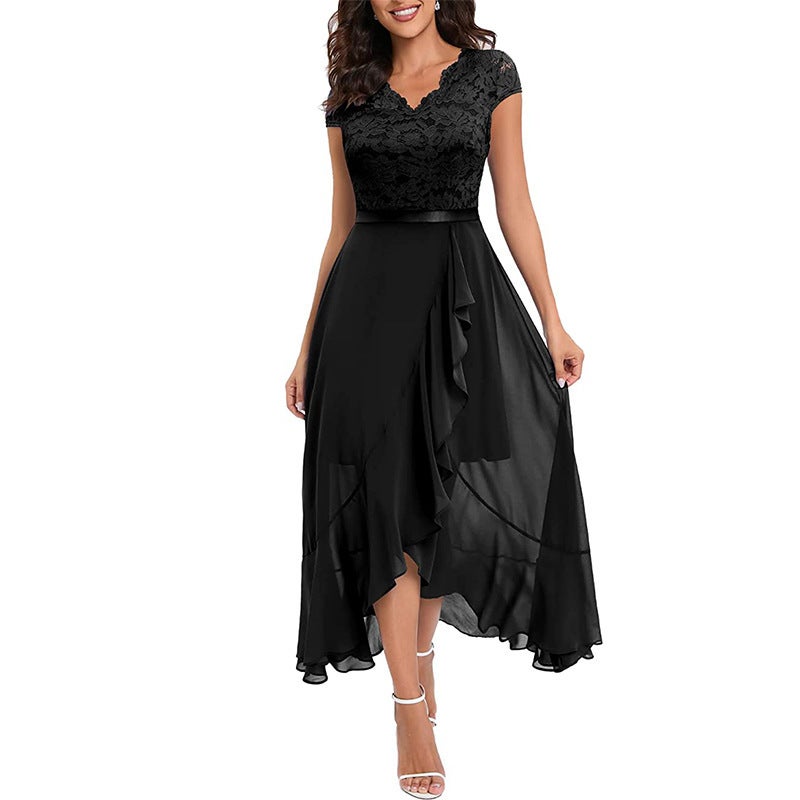 European and American New Foreign Trade Party Dress wish Amazon dress V-neck Sleeveless Lace Mesh Large Dress Light blue