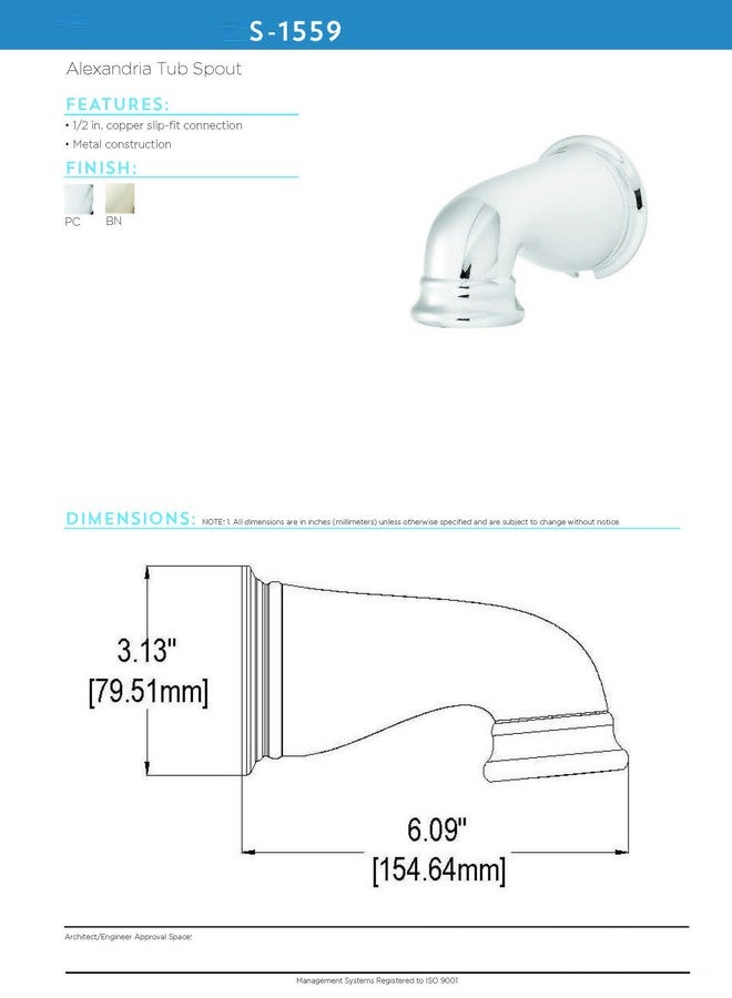 سبيكمان صنبور حوض استحمام Speakman S-1559 Alexandria بدون محول لديكور حمام أنيق، كروم مصقول - Image 3