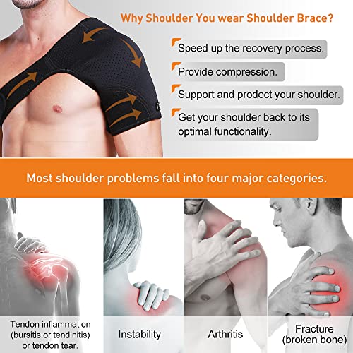 Hueglo Left Shoulder Brace for Women Men Rotator Cuff,Adjustable Shoulder Support for Shoulder Pain Relief，Dislocated AC Joint,Labrum Tear,Sprain,Soreness, Tendinitis,Shoulder Support Strap - Image 3