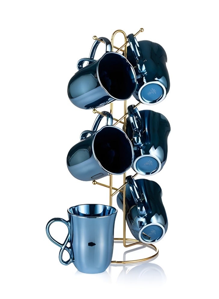 6-piece porcelain mug set  Luster  + stand