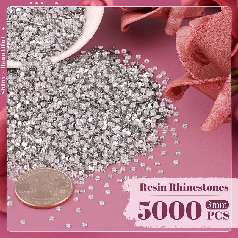 BELLEBOOST 5000PCS 3mm Resin Rhinestones in Bulk (Clear), Bedazzling Flatback Crystals for Crafts DIY Nail Decoration, Gems Charms for Tumbler Shoes Clothing Fabric with Pickup Pen and Tweezers - Image 2