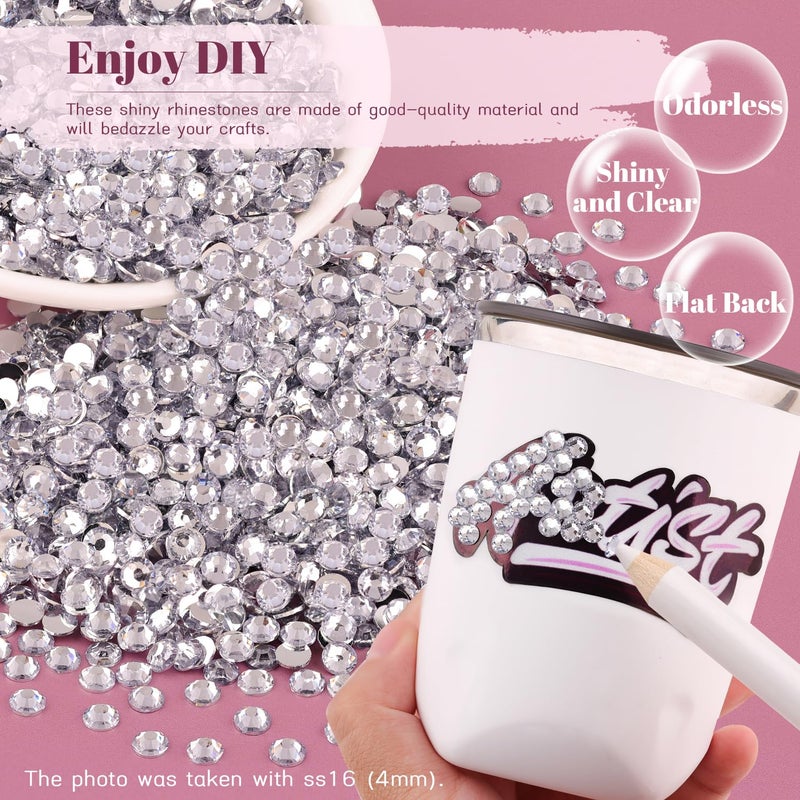 BELLEBOOST 5000PCS 3mm Resin Rhinestones in Bulk (Clear), Bedazzling Flatback Crystals for Crafts DIY Nail Decoration, Gems Charms for Tumbler Shoes Clothing Fabric with Pickup Pen and Tweezers - Image 4