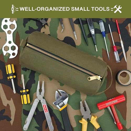 RE ROUGH ENOUGH Rough Enough Small Tool Pouch Bag Canvas for Motorcycle Bike Accessories Storage Organizer with Zipper Handle Army Green - Image 2
