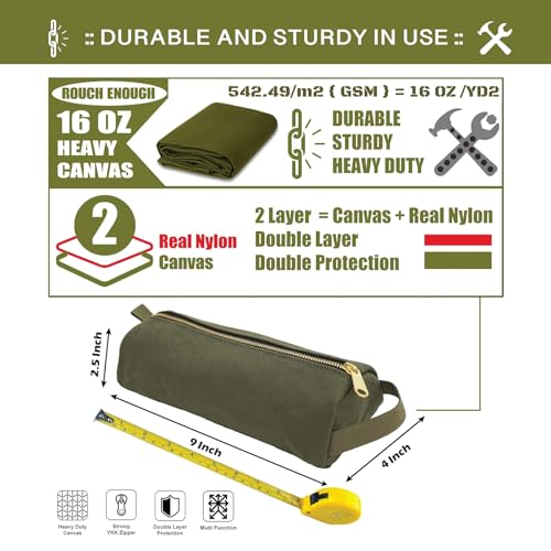 RE ROUGH ENOUGH Rough Enough Small Tool Pouch Bag Canvas for Motorcycle Bike Accessories Storage Organizer with Zipper Handle Army Green - Image 3