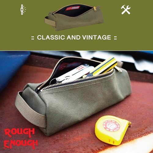 RE ROUGH ENOUGH Rough Enough Small Tool Pouch Bag Canvas for Motorcycle Bike Accessories Storage Organizer with Zipper Handle Army Green - Image 5