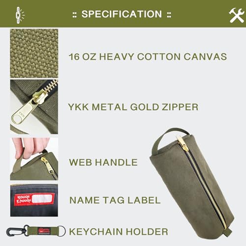 RE ROUGH ENOUGH Rough Enough Small Tool Pouch Bag Canvas for Motorcycle Bike Accessories Storage Organizer with Zipper Handle Army Green - Image 4