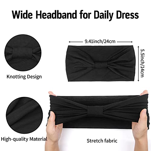 Huachi Wide Headbands for Women Black Stylish Head Wraps Boho Thick Hairbands Large African Sport Yoga Turban Headband Hair Accessories (Pack of 4) - Image 2