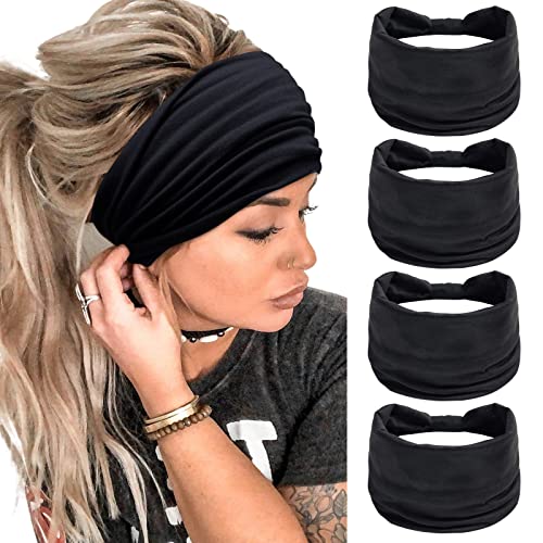 Huachi Wide Headbands for Women Black Stylish Head Wraps Boho Thick Hairbands Large African Sport Yoga Turban Headband Hair Accessories (Pack of 4) - Image 5