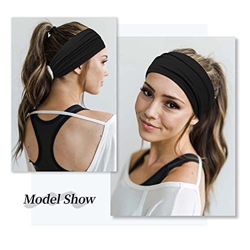 Huachi Wide Headbands for Women Black Stylish Head Wraps Boho Thick Hairbands Large African Sport Yoga Turban Headband Hair Accessories (Pack of 4) - Image 3