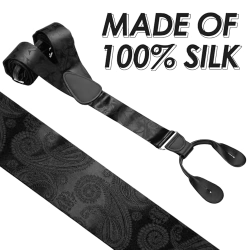 Yearntown Silk Suspenders for Men Black Tuxedo Formal Y Back Suspenders Men 46inch Formal Button End Braces for Tuxedo PantsPaisley - Image 3