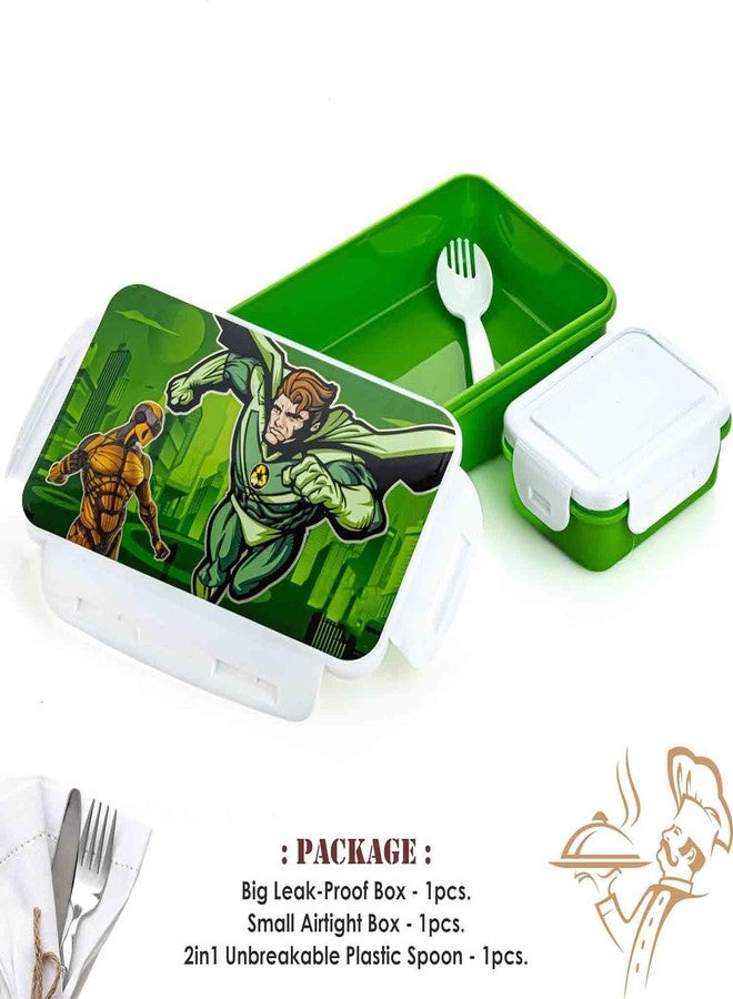 KERFORA Superhero Lunch Box Set with Small Airtight Container and Spoon, Green, 1000ml, Leak-Proof, Freezer Safe, 22x14x5.5cm (Green) - Image 5