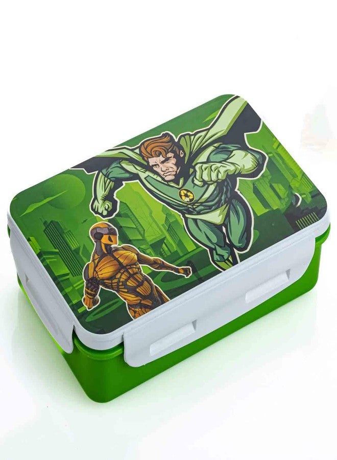 KERFORA Superhero Lunch Box Set with Small Airtight Container and Spoon, Green, 1000ml, Leak-Proof, Freezer Safe, 22x14x5.5cm (Green) - Image 1
