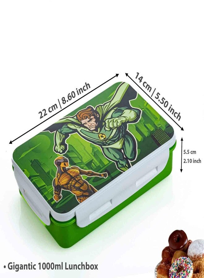 KERFORA Superhero Lunch Box Set with Small Airtight Container and Spoon, Green, 1000ml, Leak-Proof, Freezer Safe, 22x14x5.5cm (Green) - Image 2