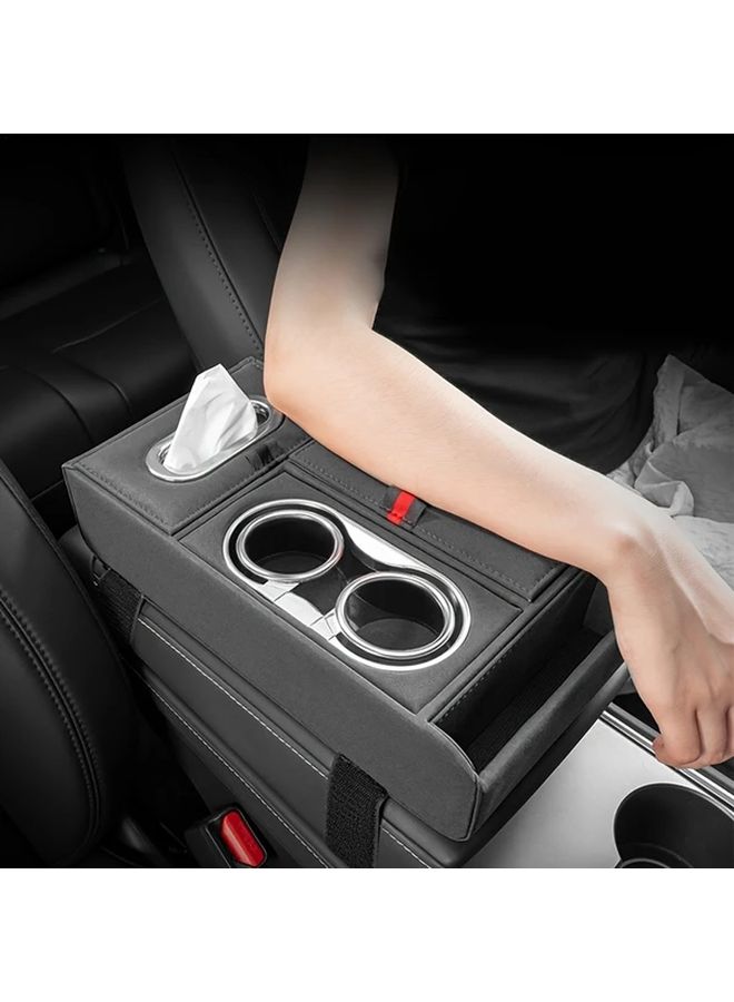 Pu Leather Car Armrest Organizer With Console Storage Box Beige Extended Pad Tissue Dispenser Drink Holder Coin And Glasses Organizer Fits All Models Interior Accessory Car Storage - Image 1