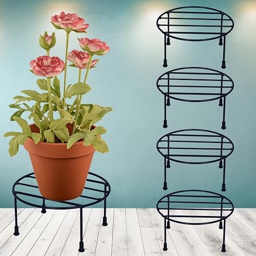 D&V ENGINEERING - Creative in innovation D&V Engineering Metal Plant Stand for Home Garden | Flower Pot Stand Indoor Outdoor, Rust-Proof Decorative Planter Holder | Size: W 20cm × H 11cm | Black, Set of 4 - Image 1