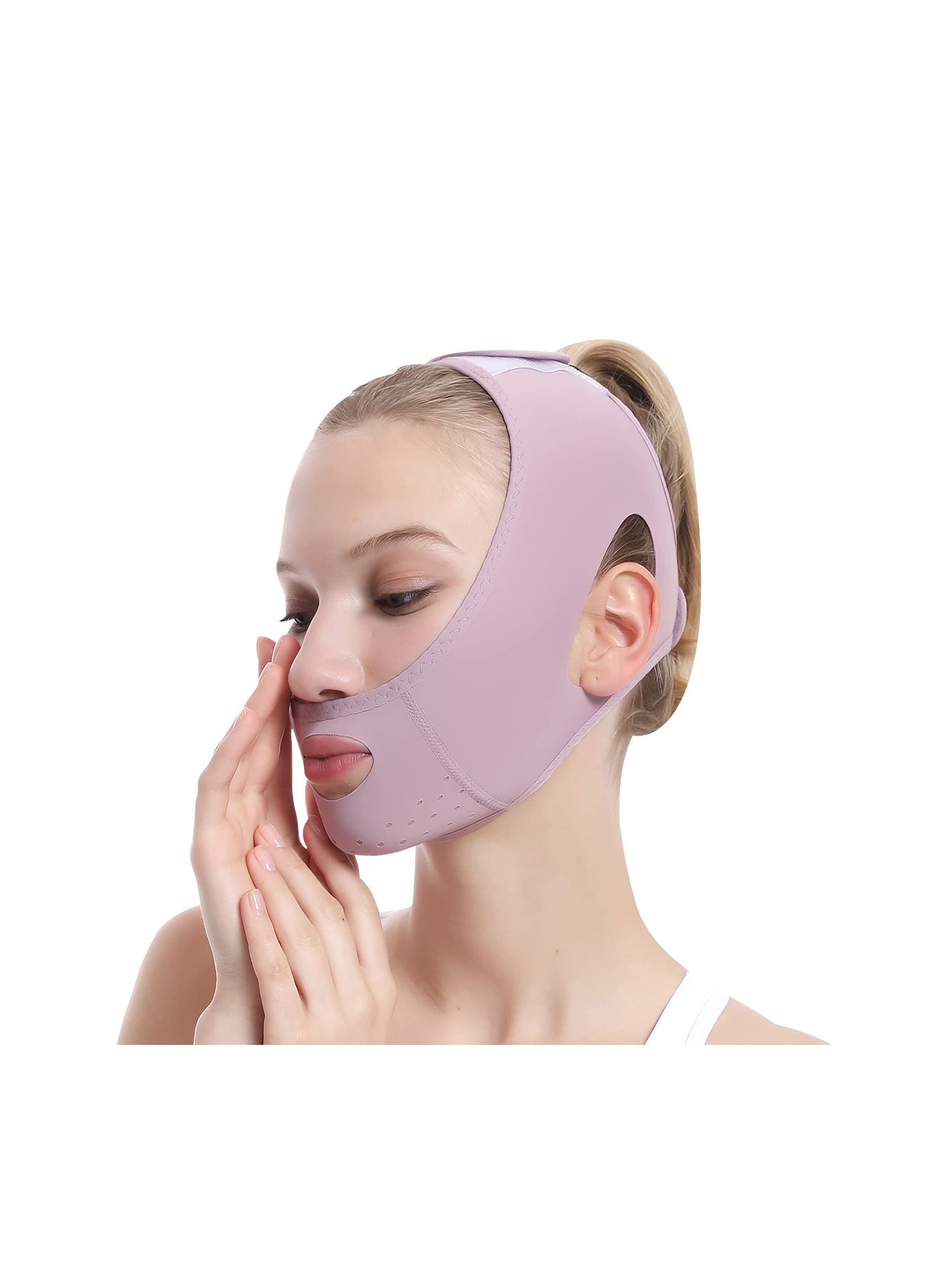 Facial Lifting Belt Sleep Bandage Face Lift Band Soothing Comfy Double Chin Reducing Device with Thin Female Shaper Reusable Breathable and Comfortable V Line Mask Purple 