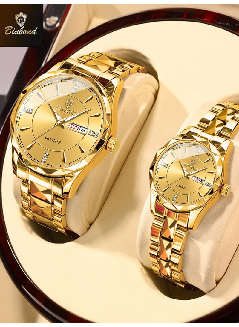 BINBOND Watch For Couple Roman Scale Men's and Women's Watch Top Luxury Stainless steel Quartz Couple Set Pair Watch Fashion Business Calendar Waterproof Wrist Watch Valentine's Day Gifts for Your Lover Men's Watches Ladies Watches - Image 1