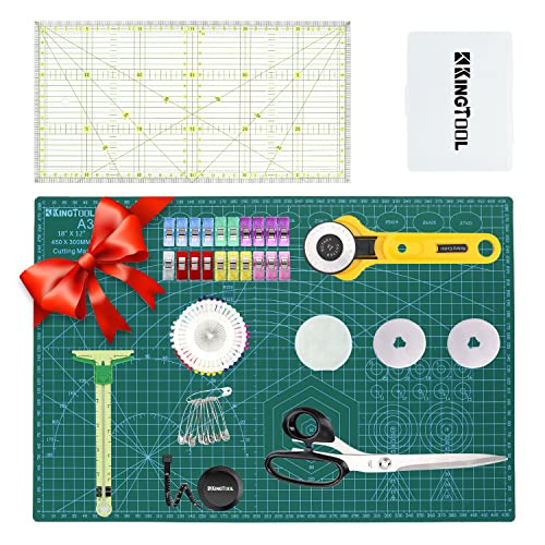 KingTool 78 Pcs Rotary Cutter Set - KingTool 45mm Cutter Kit with A3 Cutting Mat, Fabric Scissors 3 Replacement Blades, Quilting Rulers, Sewing Clips, Sewing Pins - Perfect for Crafting,Quilting,Sewing - Image 1