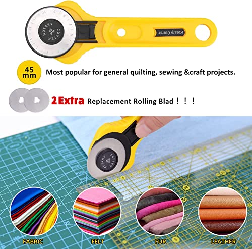 KingTool 78 Pcs Rotary Cutter Set - KingTool 45mm Cutter Kit with A3 Cutting Mat, Fabric Scissors 3 Replacement Blades, Quilting Rulers, Sewing Clips, Sewing Pins - Perfect for Crafting,Quilting,Sewing - Image 3