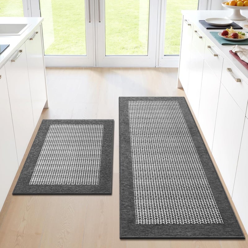 StepRite Kitchen Mats for Floor, Non-Slip Kitchen Rugs Set of 2 PCS, Super Absorbent Washable Kitchen Mats with Rubber Backing, Runner Mats for Front of Sink (20"x32"+20"x47" Grey) - Image 1