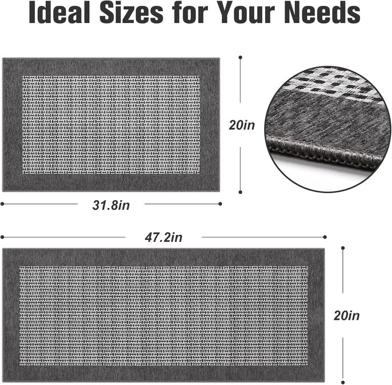 StepRite Kitchen Mats for Floor, Non-Slip Kitchen Rugs Set of 2 PCS, Super Absorbent Washable Kitchen Mats with Rubber Backing, Runner Mats for Front of Sink (20"x32"+20"x47" Grey) - Image 2