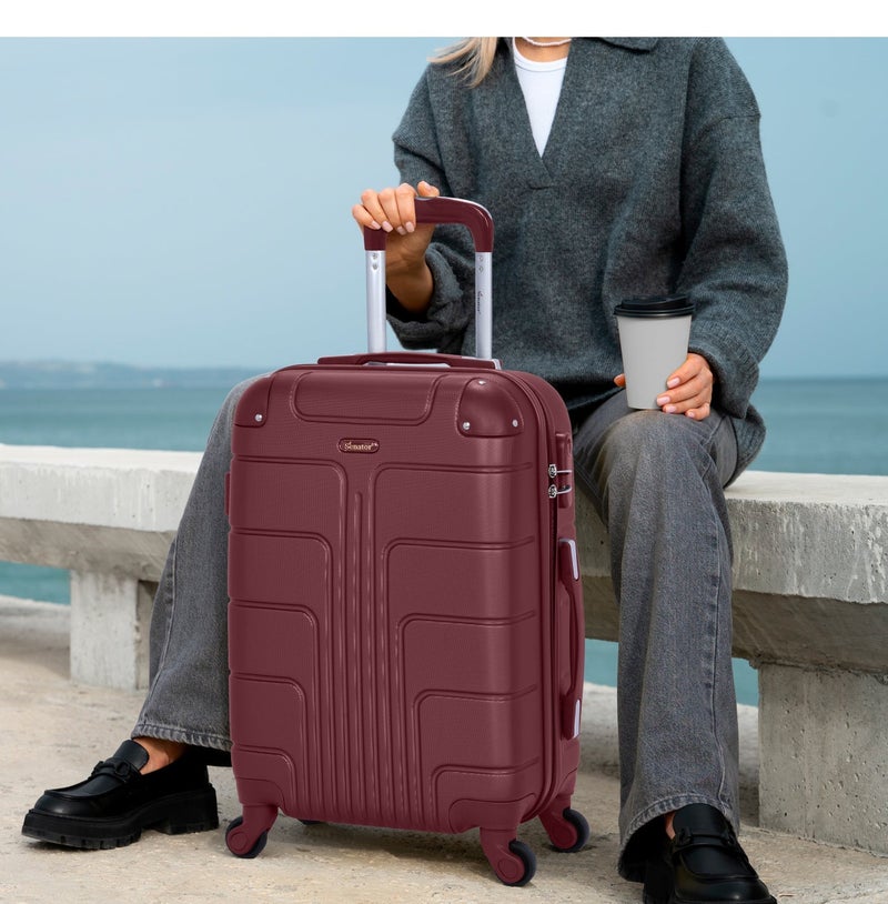 SENATOR Hard Case Travel Bag Medium Checked Luggage Trolley ABS Lightweight Suitcase with 4 Spinner Wheels A1012, Burgundy - Image 2