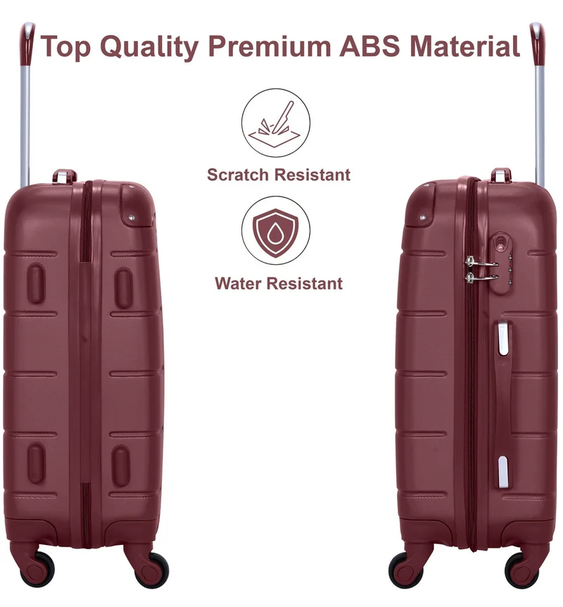 Senator Burgundy Hard Case Travel Bag Medium Checked Luggage Trolley ABS Lightweight Suitcase with 4 Spinner Wheels A1012, Burgundy  | Best Price UAE