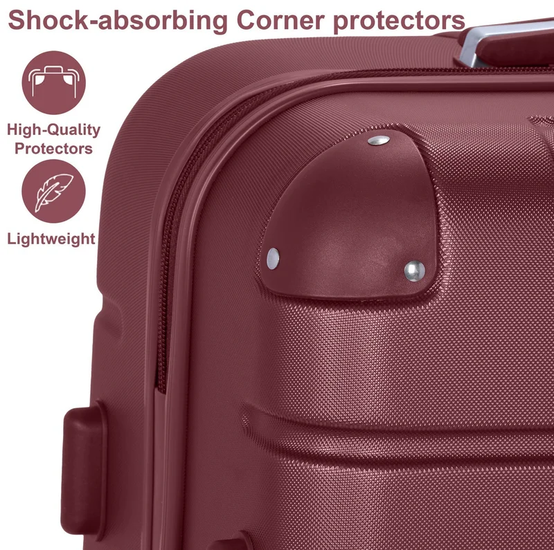 Senator Burgundy Hard Case Travel Bag Medium Checked Luggage Trolley ABS Lightweight Suitcase with 4 Spinner Wheels A1012, Burgundy  | Best Price UAE