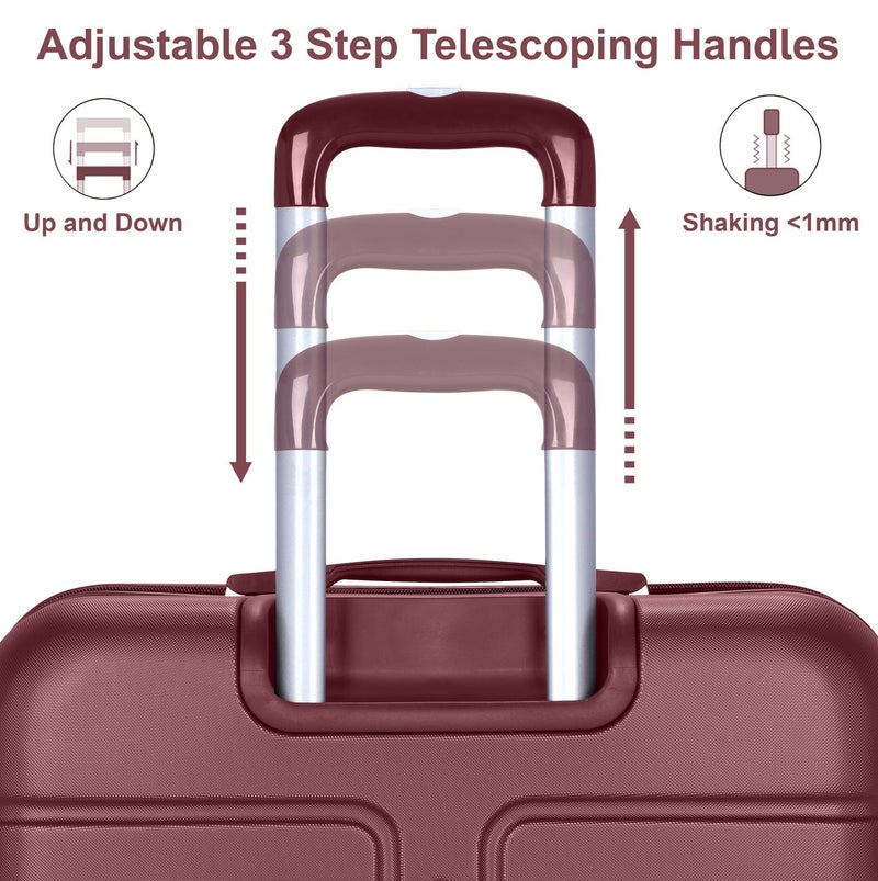 SENATOR Hard Case Travel Bag Medium Checked Luggage Trolley ABS Lightweight Suitcase with 4 Spinner Wheels A1012, Burgundy - Image 5