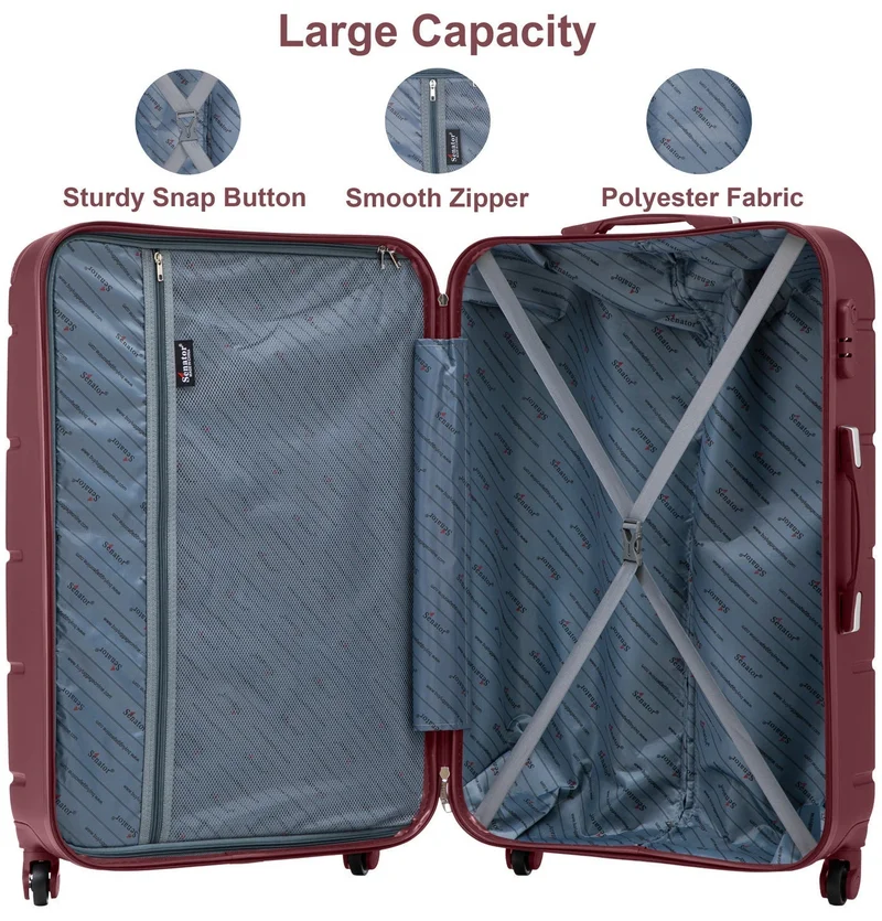 Senator Burgundy Hard Case Travel Bag Medium Checked Luggage Trolley ABS Lightweight Suitcase with 4 Spinner Wheels A1012, Burgundy  | Best Price UAE