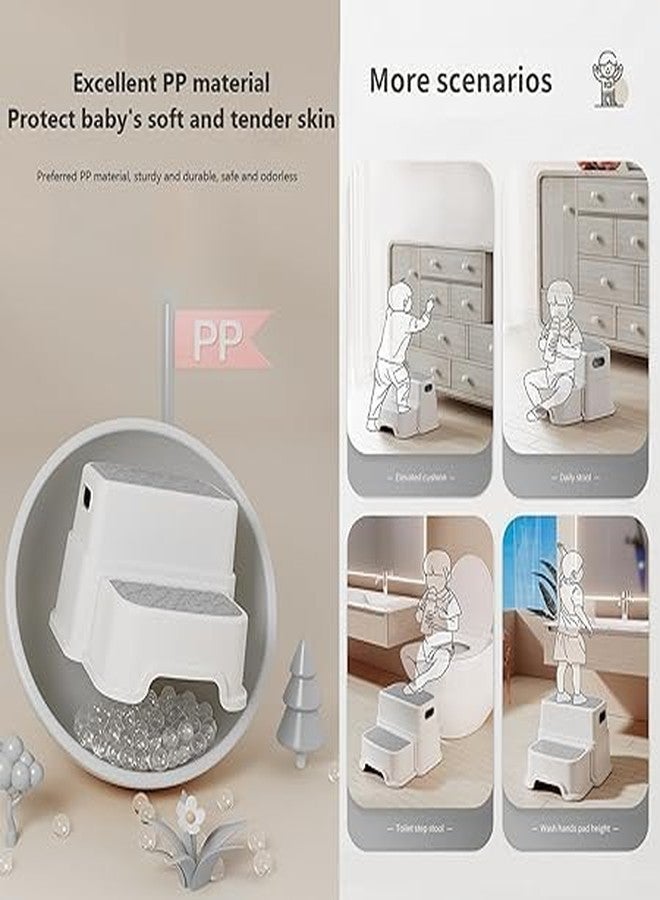 EKYLIP Children's Double Step Stool | Dual Height | Non-Slip Rubber Treads & Carry Handle | Kids Bathroom Kitchen Aid | Kids Two Step Stool - Non-Slip Dual Height Helper for Potty, Sink, and Kitchen - Image 3