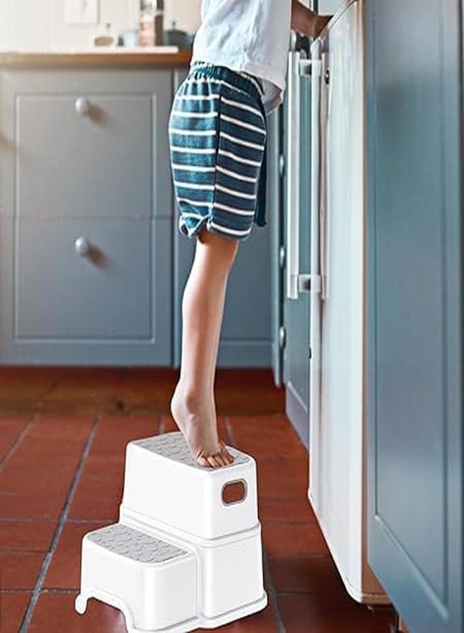 EKYLIP Children's Double Step Stool | Dual Height | Non-Slip Rubber Treads & Carry Handle | Kids Bathroom Kitchen Aid | Kids Two Step Stool - Non-Slip Dual Height Helper for Potty, Sink, and Kitchen - Image 1