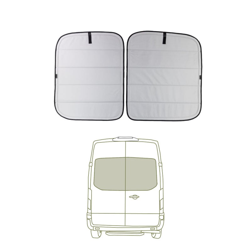 VanEssential Insulated Blackout Rear Door Window Covers Designed for Ford Transit Van High and Medium Roof Year 2015 to Current with NO Plastic Trim Pair Cool Gray