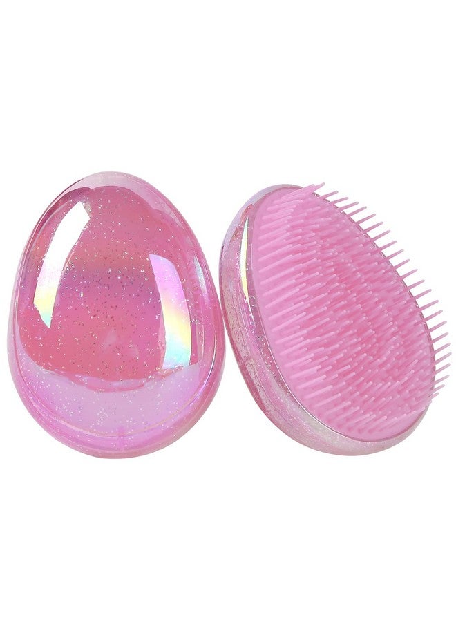 Felico Hair Brush Detangling Brush Portable Travel Glitter Egg Shape Anti Static Knots Air Cushion Massage Detangler Brush For Adults Kids Curly Long Thick Dry Wet Frizzy Damaged Hair Pink - Image 1