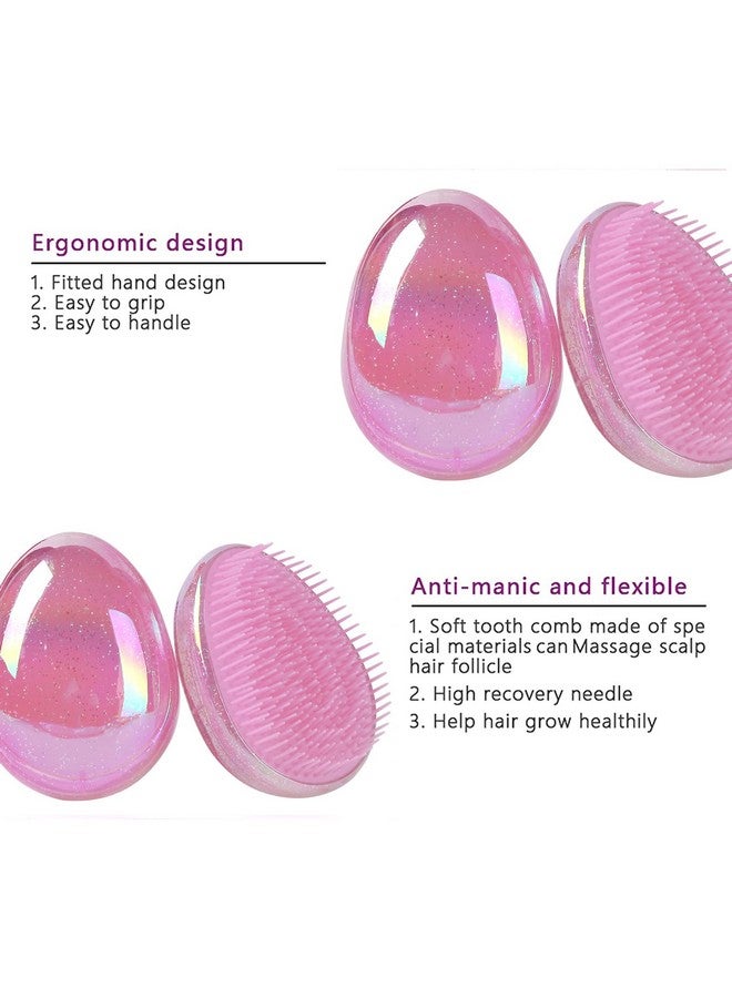Felico Hair Brush Detangling Brush Portable Travel Glitter Egg Shape Anti Static Knots Air Cushion Massage Detangler Brush For Adults Kids Curly Long Thick Dry Wet Frizzy Damaged Hair Pink - Image 3