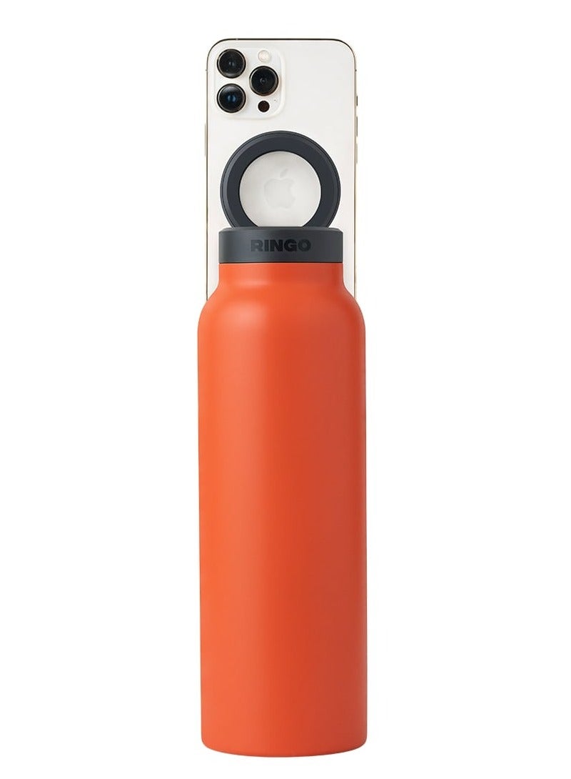 Ringo Water Bottle 32Oz + Free Magnetic Booster Ring | Stainless Steel Hydration Bottle w/ Integrated MagSafe Phone Mount, 12Hrs Hot/24Hrs Cold, BPA-Free , Works w/ All Devices Android & iOS - Orange  - Image 4