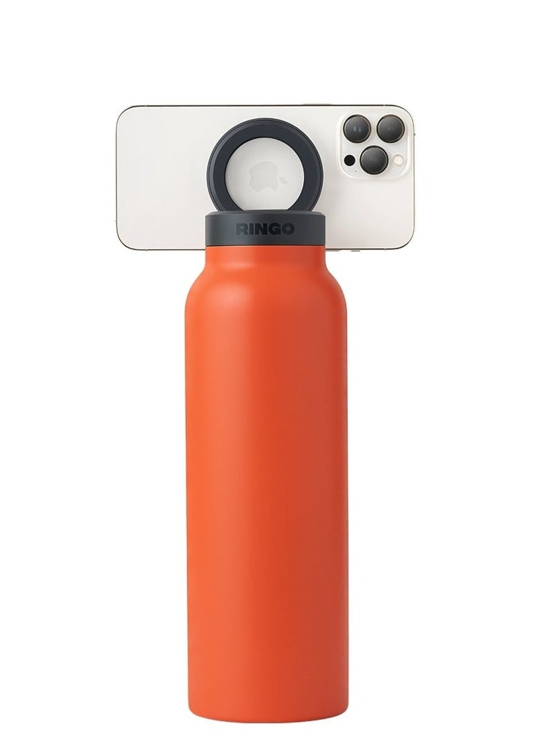 Ringo Water Bottle 32Oz + Free Magnetic Booster Ring | Stainless Steel Hydration Bottle w/ Integrated MagSafe Phone Mount, 12Hrs Hot/24Hrs Cold, BPA-Free , Works w/ All Devices Android & iOS - Orange  - Image 3