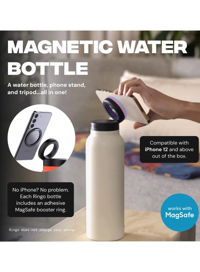 Ringo Water Bottle 32Oz + Free Magnetic Booster Ring | Stainless Steel Hydration Bottle w/ Integrated MagSafe Phone Mount, 12Hrs Hot/24Hrs Cold, BPA-Free , Works w/ All Devices Android & iOS - Orange