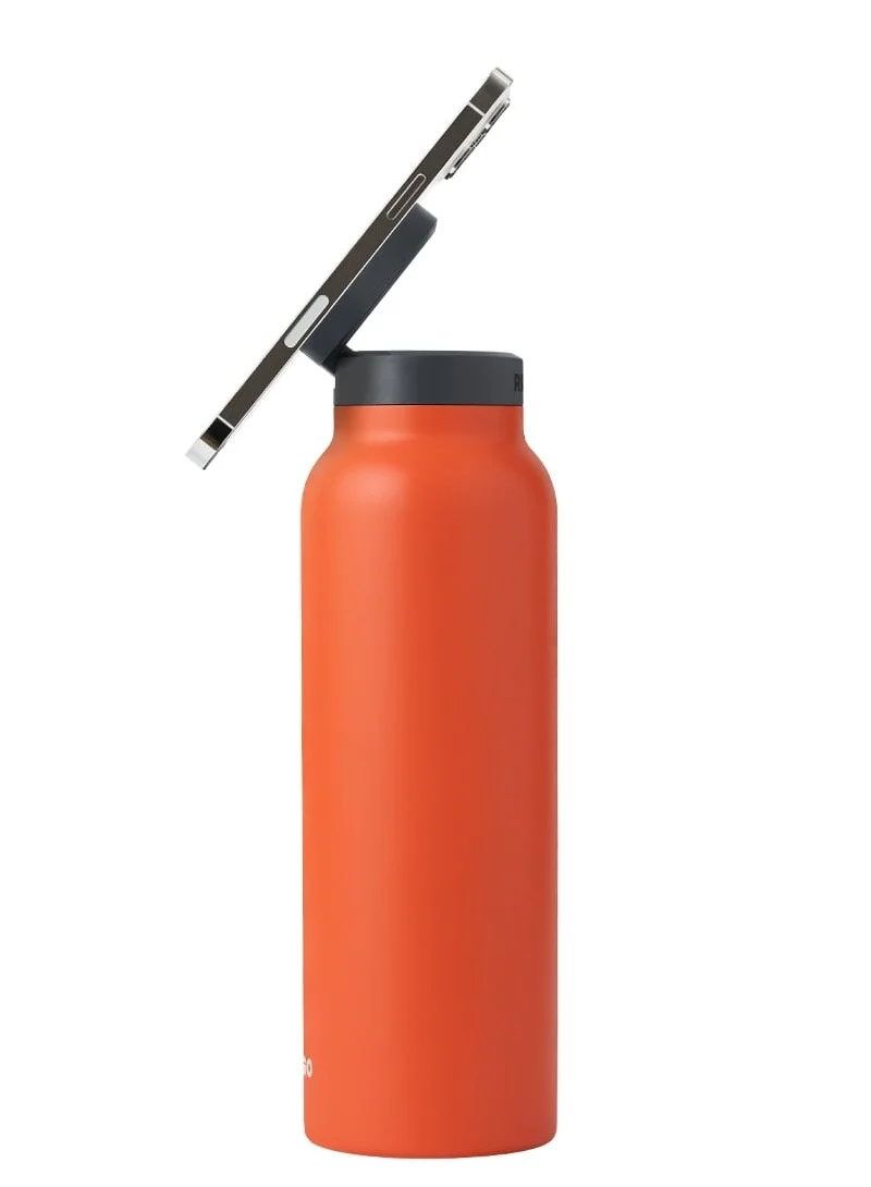 Ringo Water Bottle 32Oz + Free Magnetic Booster Ring | Stainless Steel Hydration Bottle w/ Integrated MagSafe Phone Mount, 12Hrs Hot/24Hrs Cold, BPA-Free , Works w/ All Devices Android & iOS - Orange