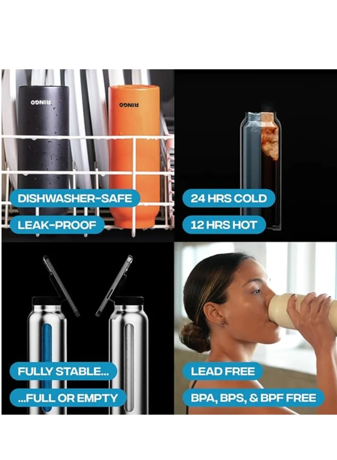 Ringo Water Bottle 32Oz + Free Magnetic Booster Ring | Stainless Steel Hydration Bottle w/ Integrated MagSafe Phone Mount, 12Hrs Hot/24Hrs Cold, BPA-Free , Works w/ All Devices Android & iOS - Orange