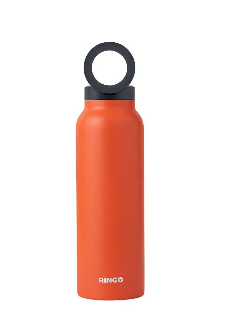 Ringo Water Bottle 32Oz + Free Magnetic Booster Ring | Stainless Steel Hydration Bottle w/ Integrated MagSafe Phone Mount, 12Hrs Hot/24Hrs Cold, BPA-Free , Works w/ All Devices Android & iOS - Orange  - Image 2