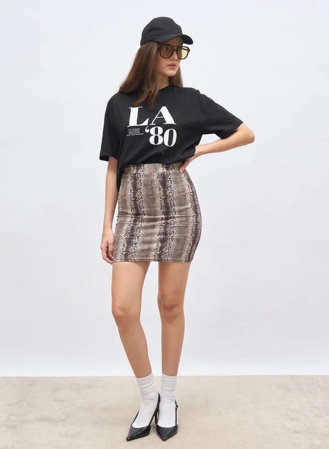 ستايلي Styli Graphic Print Oversized Longline T-Shirt
