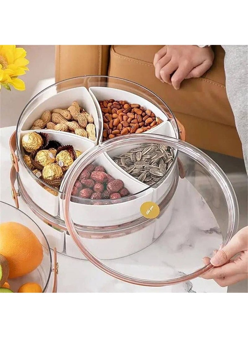 Premium divided snack and nut serving tray with transparent lid and leather handle - Acrylic dessert and snack organizer - Image 1
