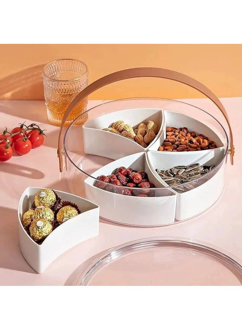 Premium divided snack and nut serving tray with transparent lid and leather handle - Acrylic dessert and snack organizer - Image 4