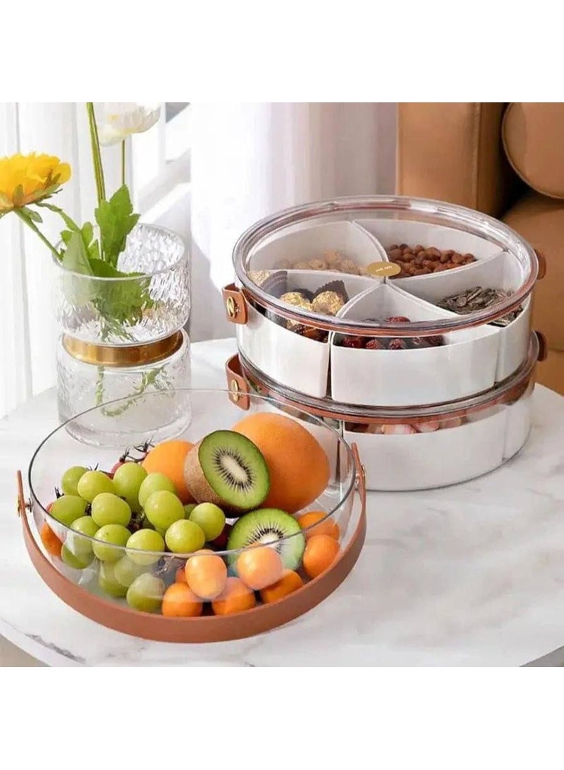 Premium divided snack and nut serving tray with transparent lid and leather handle - Acrylic dessert and snack organizer - Image 3