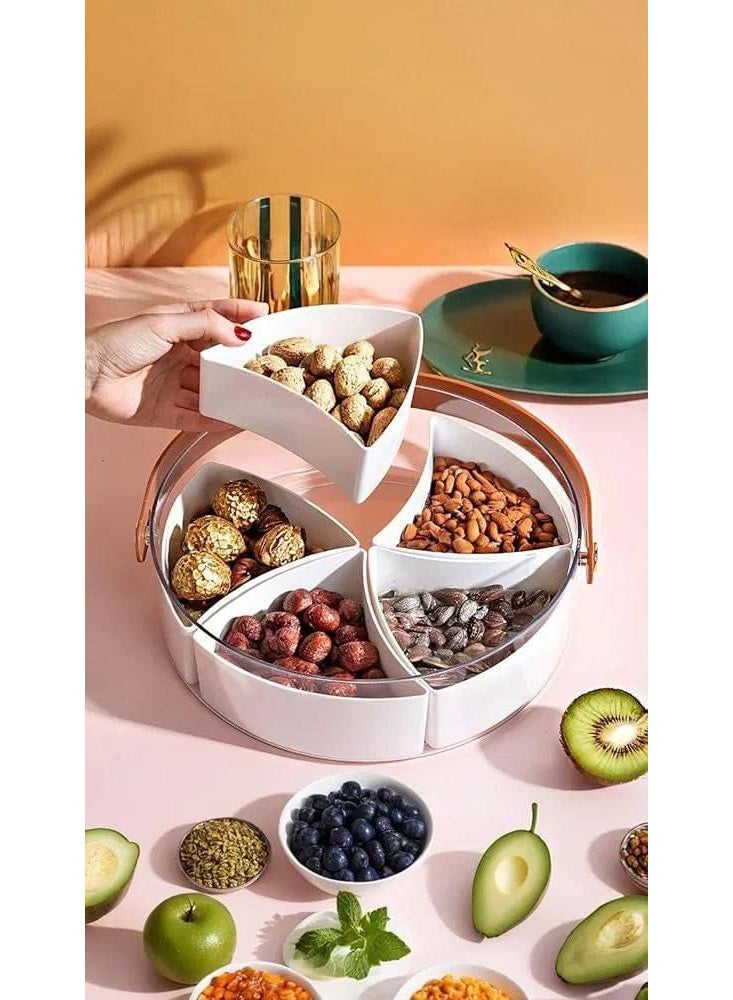 Premium divided snack and nut serving tray with transparent lid and leather handle - Acrylic dessert and snack organizer - Image 2