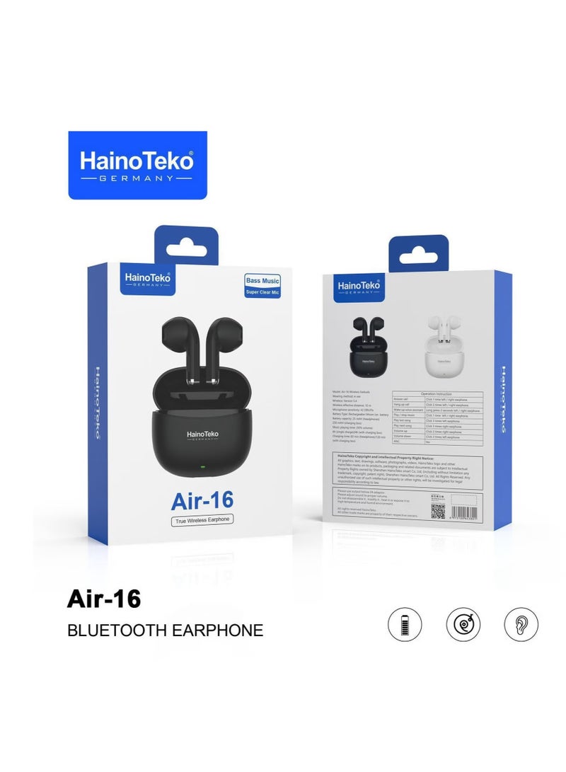 Haino Teko Air-16 True Wireless Earphones with Super Clear Mic | Bluetooth 5.0, Deep Bass, 24H Playtime, Waterproof, Comfortable Fit | Noise-Cancelling Earbuds for Calls, Music, and Sports | Universal Compatibility for iOS & Android - Image 4