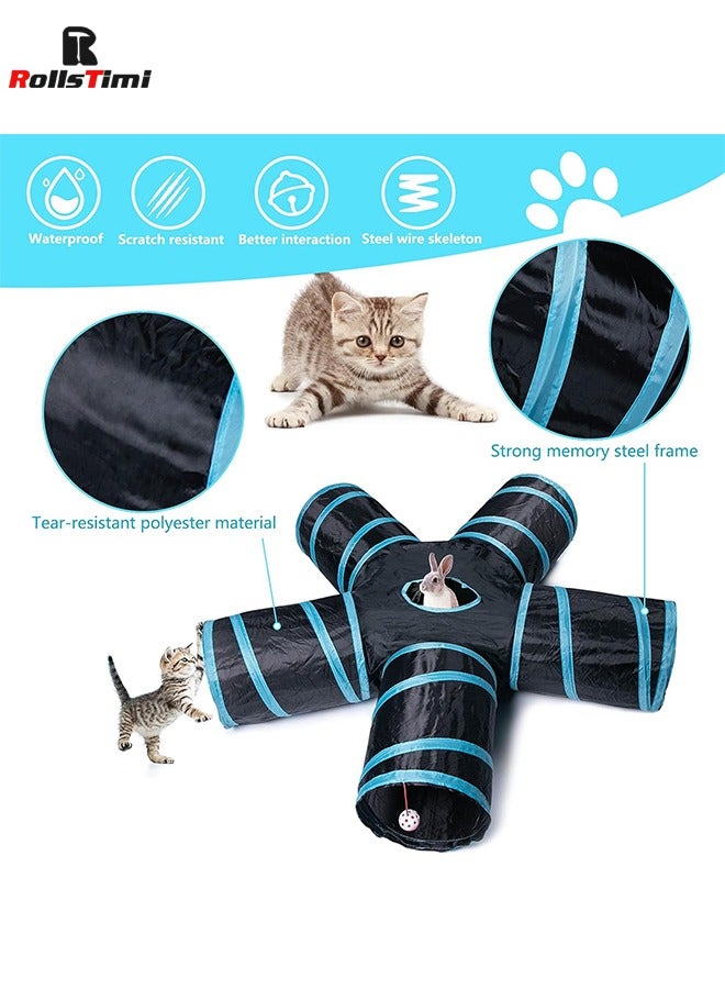 Cat Tunnel Toy 5 Way, Collapsible Cat Playhouse Pet Play Tunnel Tube with Storage Bag
