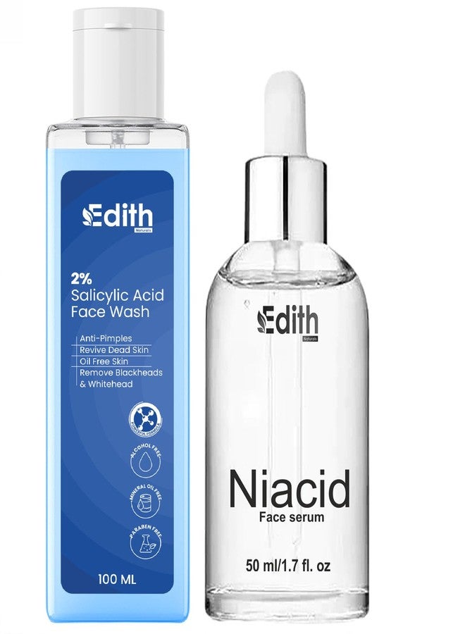 EDITH غسول الوجه إديث بحمض الساليسيليك بتركيز 2% لعلاج حب الشباب والرؤوس السوداء والبيضاء، 100 مل، مع سيروم نياسين للوجه، 50 مل - Image 1